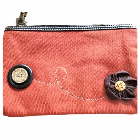 Chala Embroidered Bag with Button Flower Decor Orange Wristlet Purse New NWT - Picture 5 of 8